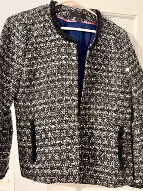 J. Crew Black and White Tweed Collarless Jacket